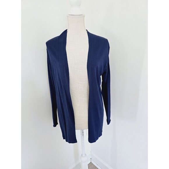 Eileen Fisher Viscose Jersey Navy Blue Knit Open Front Cardigan Sweater XS New - Picture 1 of 11